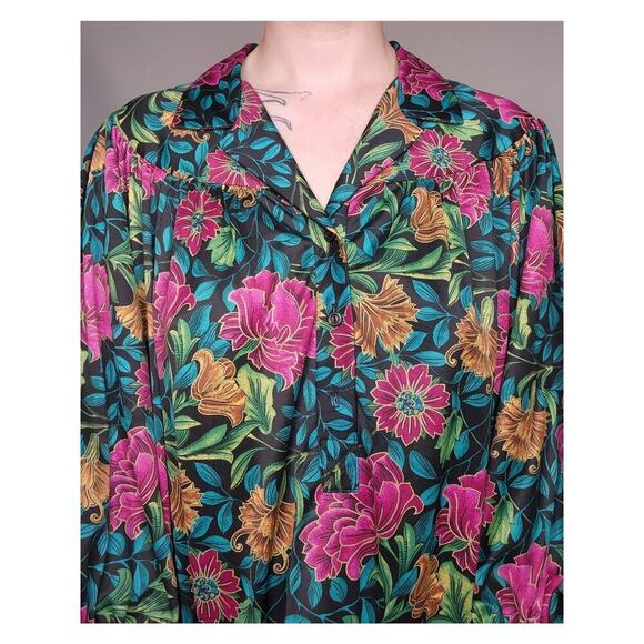 80s Vtg TopNotch Floral Oversized Casual Spring Flower Bright Colorful Top Sz L - Picture 5 of 9